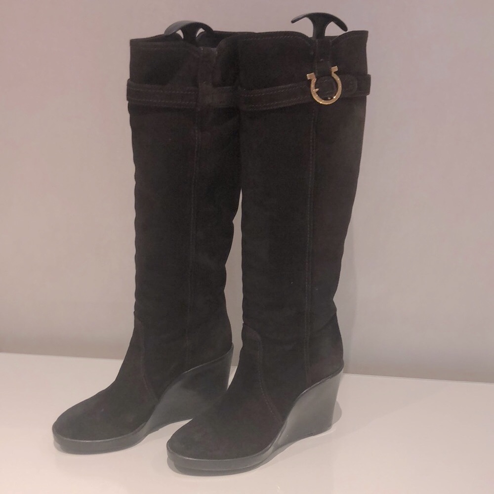 Salvatore Ferragamo Brown Suede Tall Boots Size 7 1/2
